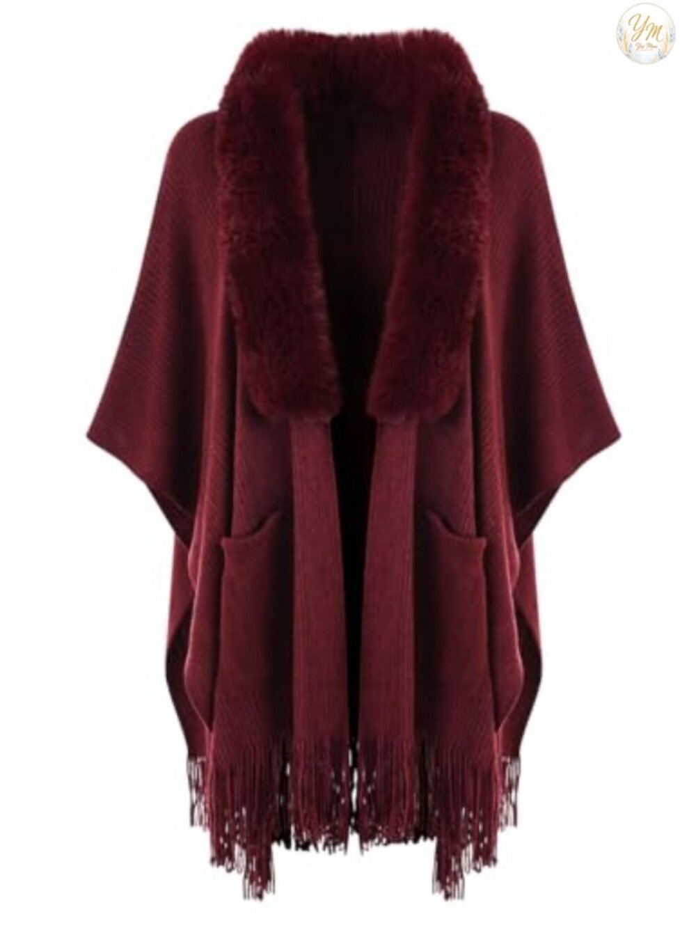 Women's Poncho Cape Shawl Wrap with Pockets Open Front Fringe Knit